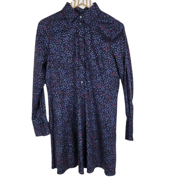 AND OTHER STORIES Dress Womens 8 Blue Floral Fit Flare Shirtdress Long Sleeve - Picture 2 of 10